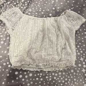 Hollister White Puff Sleeve Smocked Crop Blouse